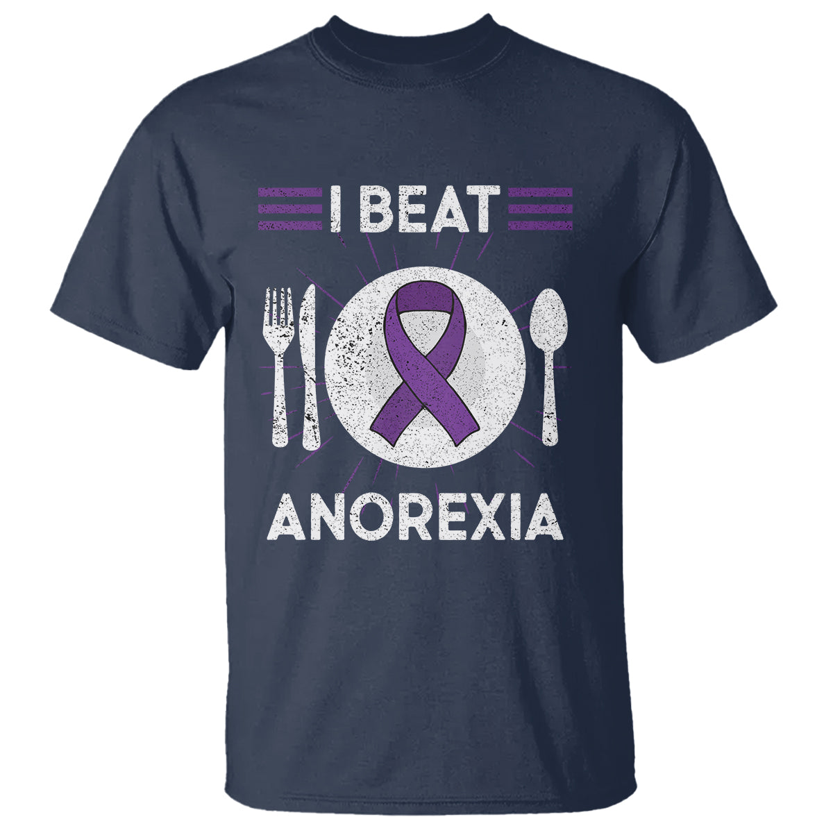 I Beat Anorexia Purple Ribbon Eating Disorder T Shirt - Wonder Print Shop