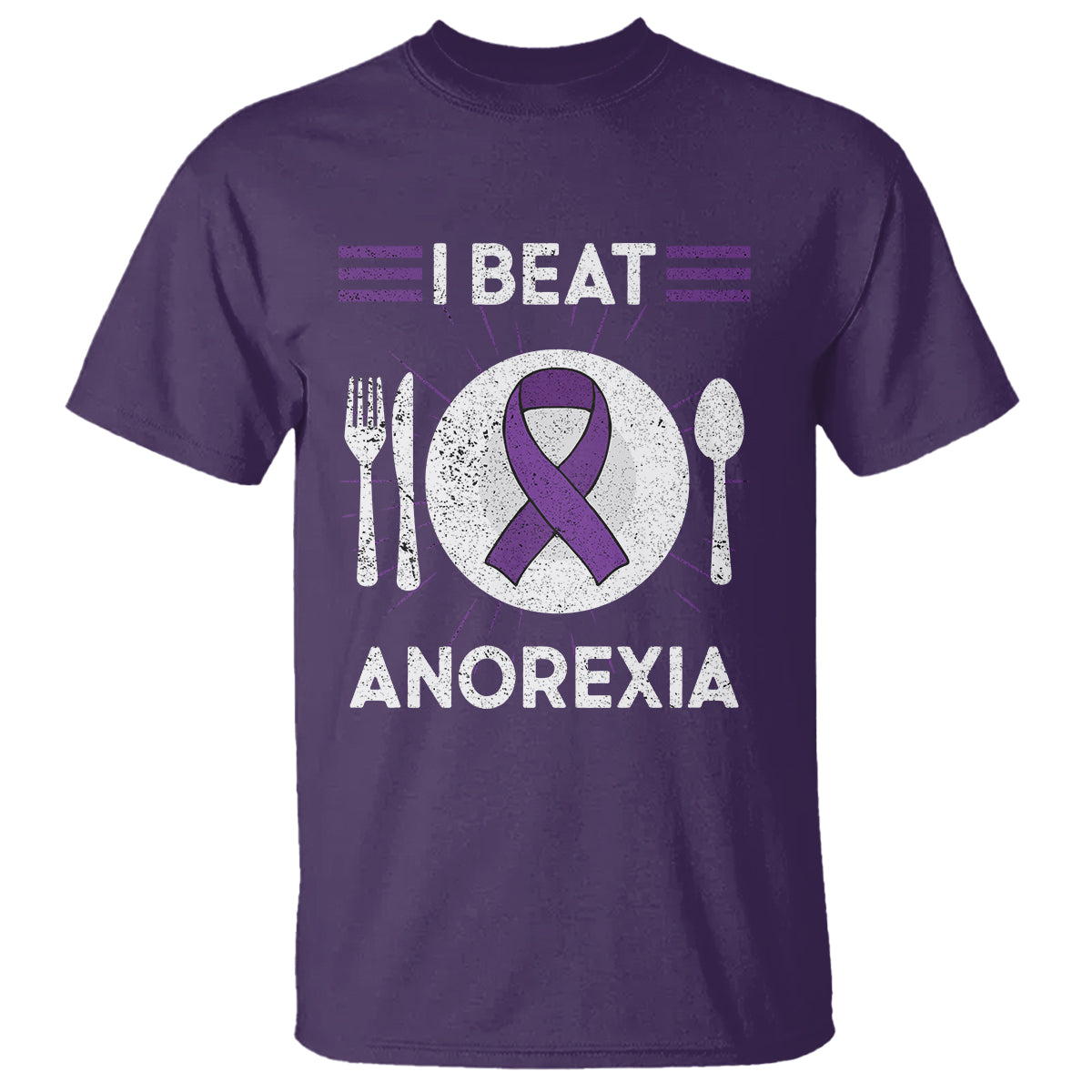 I Beat Anorexia Purple Ribbon Eating Disorder T Shirt - Wonder Print Shop