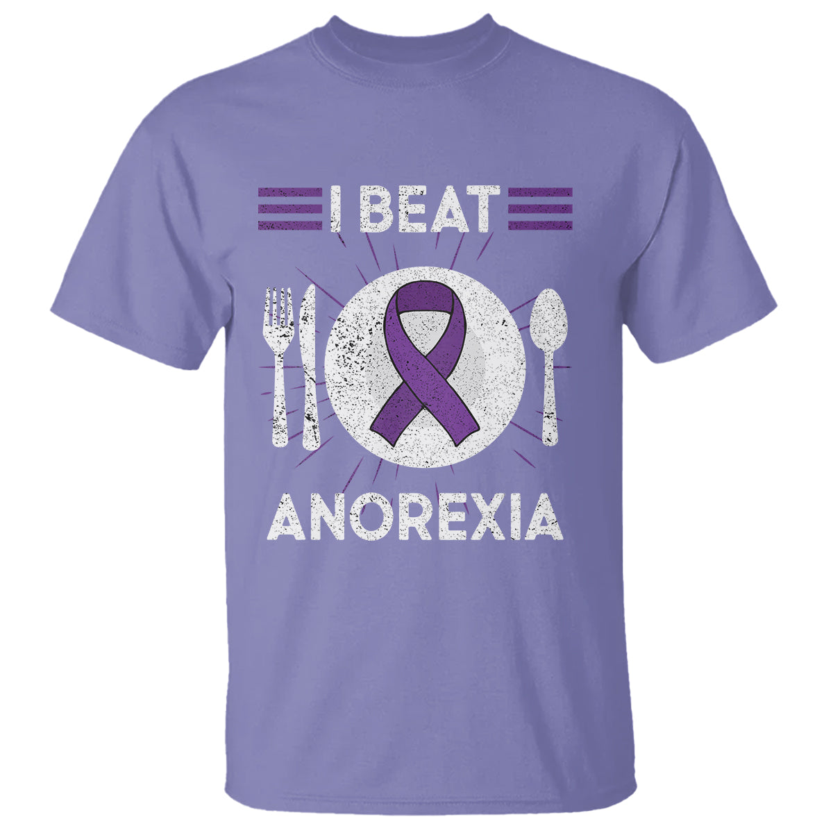 I Beat Anorexia Purple Ribbon Eating Disorder T Shirt - Wonder Print Shop