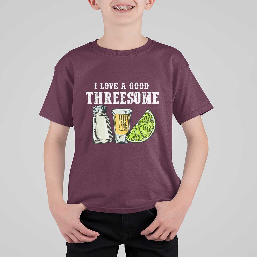 Funny Bartender T Shirt For Kid I Love Good Threesom Salt Lime Tequila