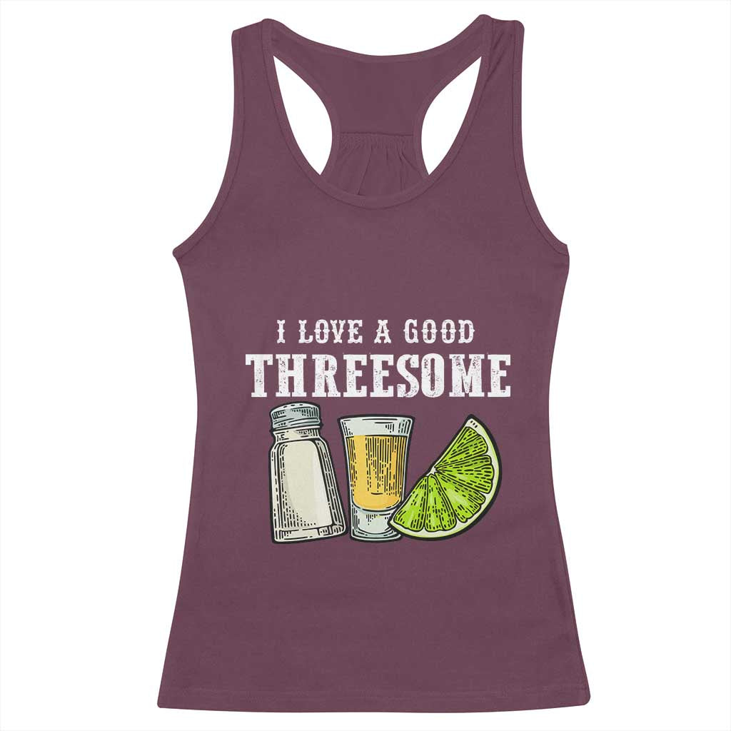 Funny Bartender Racerback Tank Top I Love Good Threesom Salt Lime Tequila
