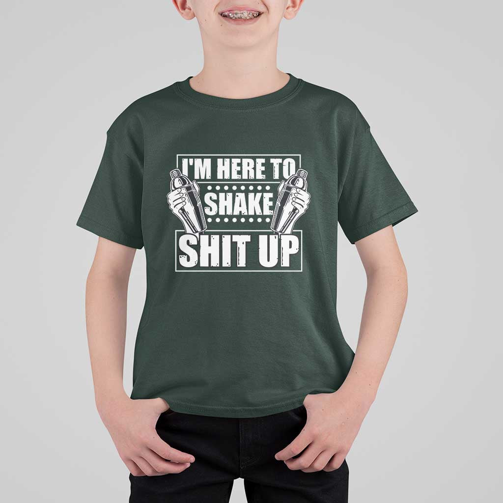 Funny Bartender T Shirt For Kid I'm Here To Shake Shit Up