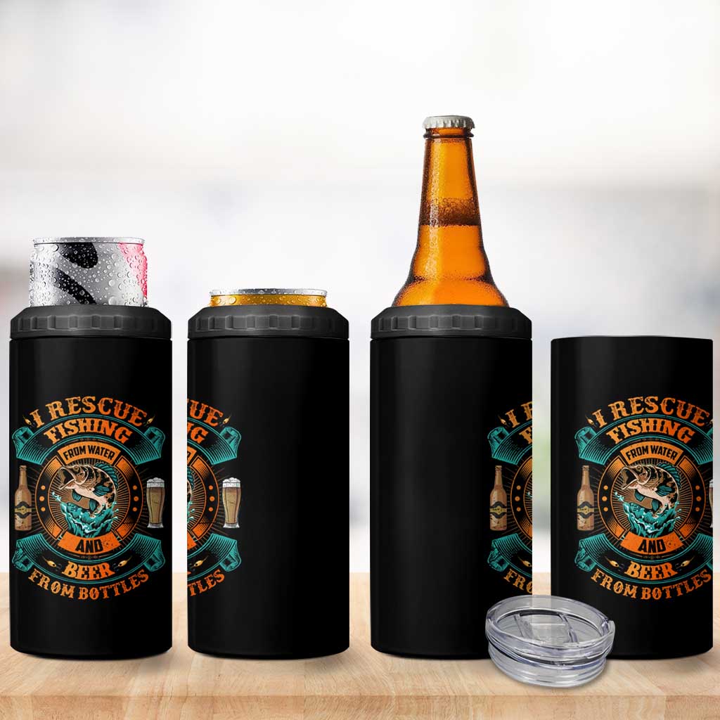 Funny Fishing Drinking 4 in 1 Can Cooler Tumbler I Rescue Fish From Water And Beer From Bottles