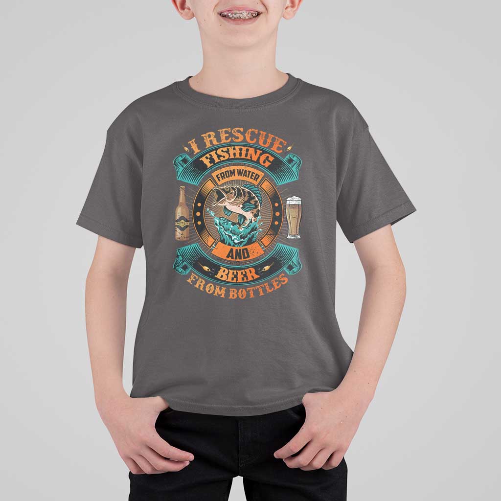 Funny Fishing Drinking T Shirt For Kid I Rescue Fish From Water And Beer From Bottles