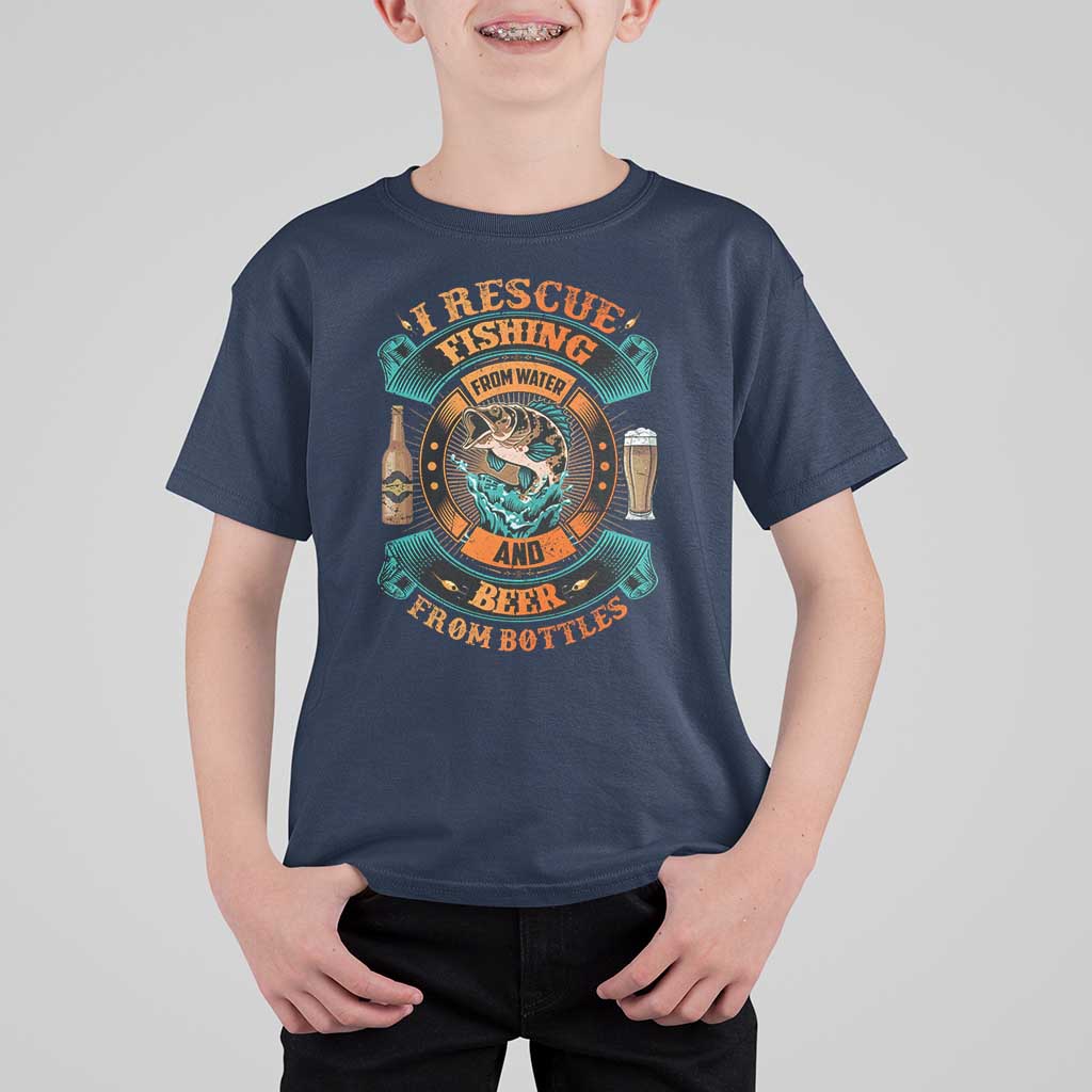 Funny Fishing Drinking T Shirt For Kid I Rescue Fish From Water And Beer From Bottles