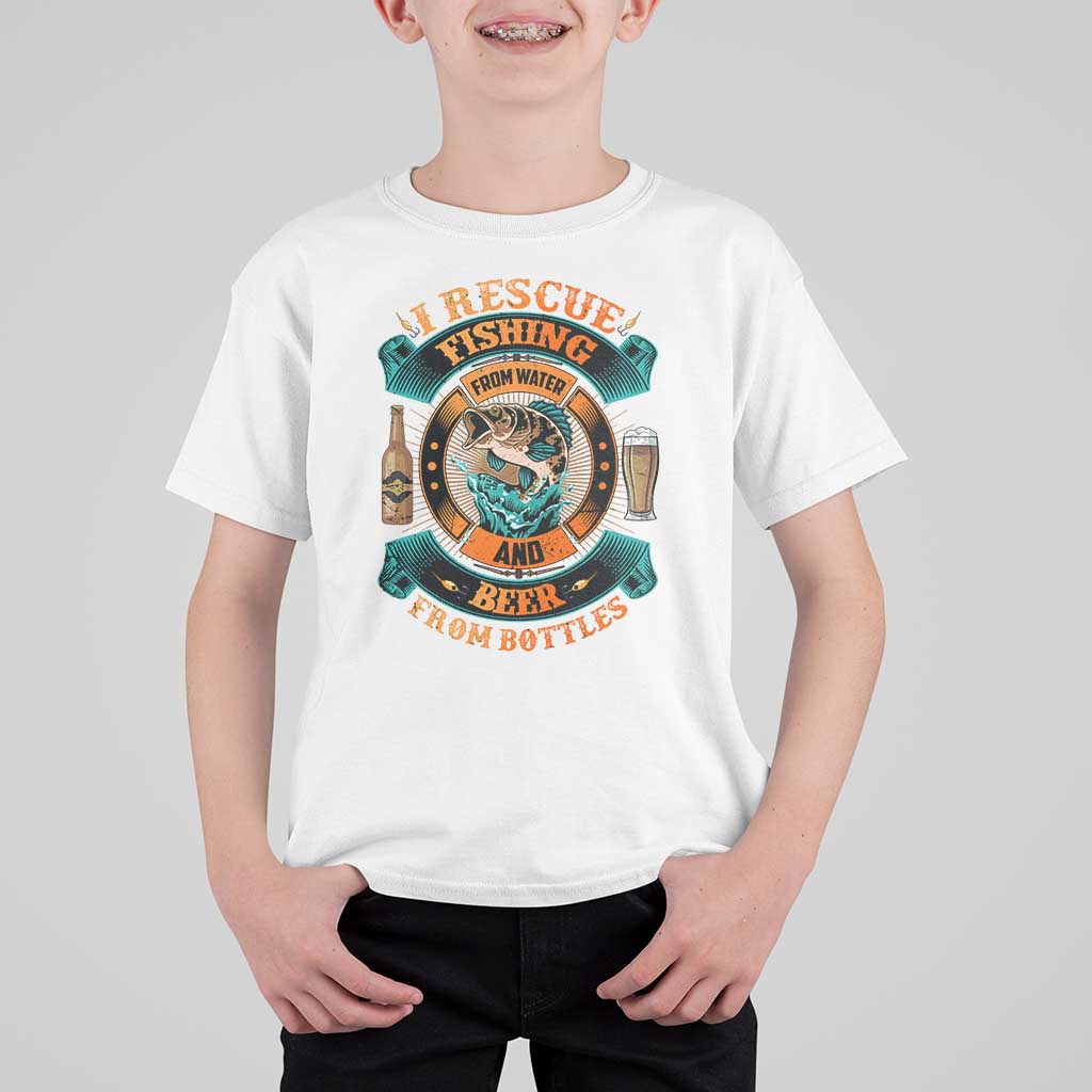 Funny Fishing Drinking T Shirt For Kid I Rescue Fish From Water And Beer From Bottles