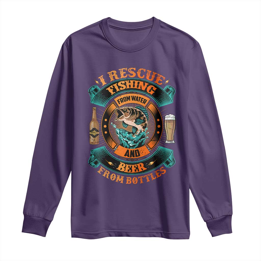 Funny Fishing Drinking Long Sleeve Shirt I Rescue Fish From Water And Beer From Bottles