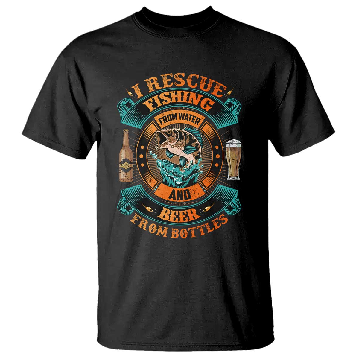 Funny Fishing Drinking T Shirt I Rescue Fish From Water And Beer From Bottles