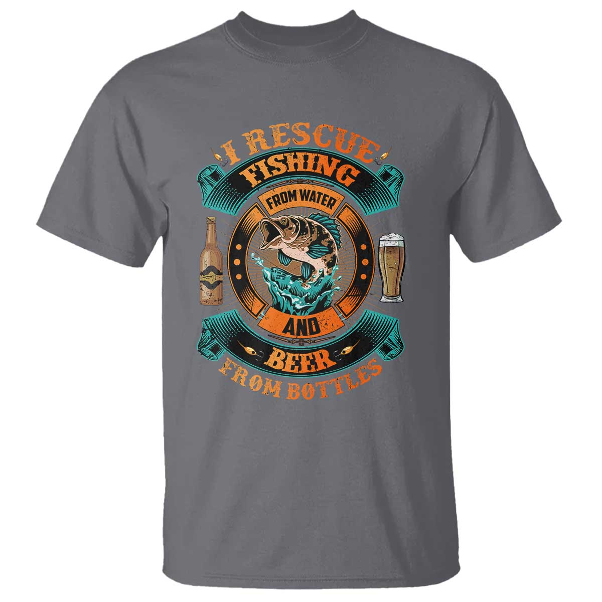 Funny Fishing Drinking T Shirt I Rescue Fish From Water And Beer From Bottles