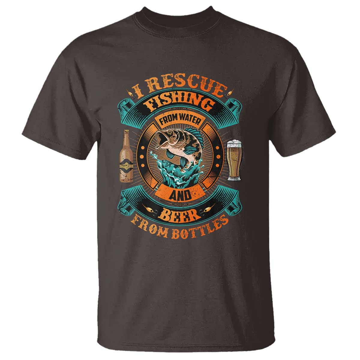 Funny Fishing Drinking T Shirt I Rescue Fish From Water And Beer From Bottles