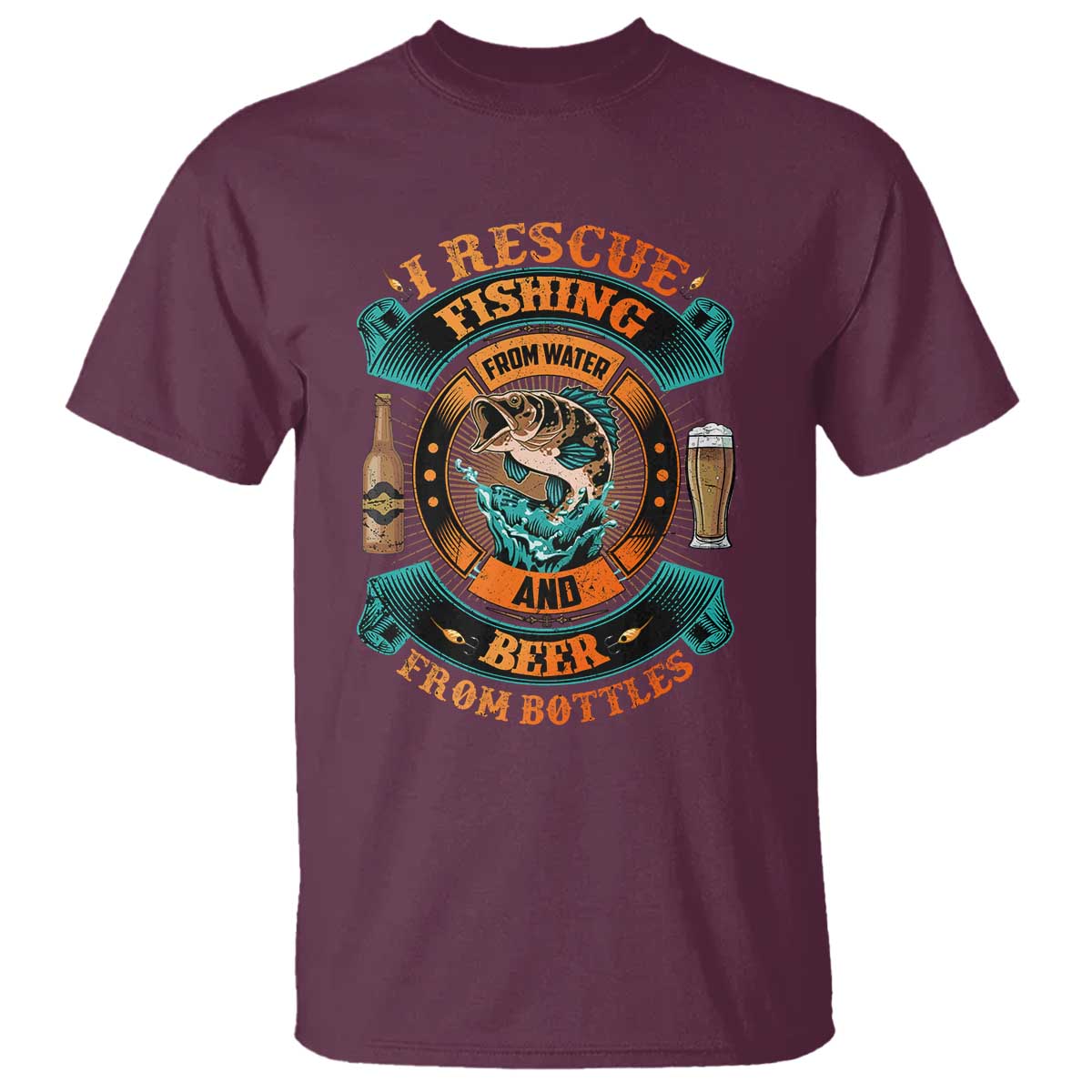 Funny Fishing Drinking T Shirt I Rescue Fish From Water And Beer From Bottles