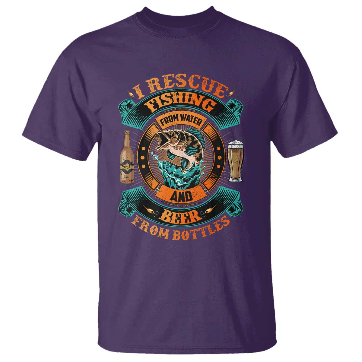 Funny Fishing Drinking T Shirt I Rescue Fish From Water And Beer From Bottles