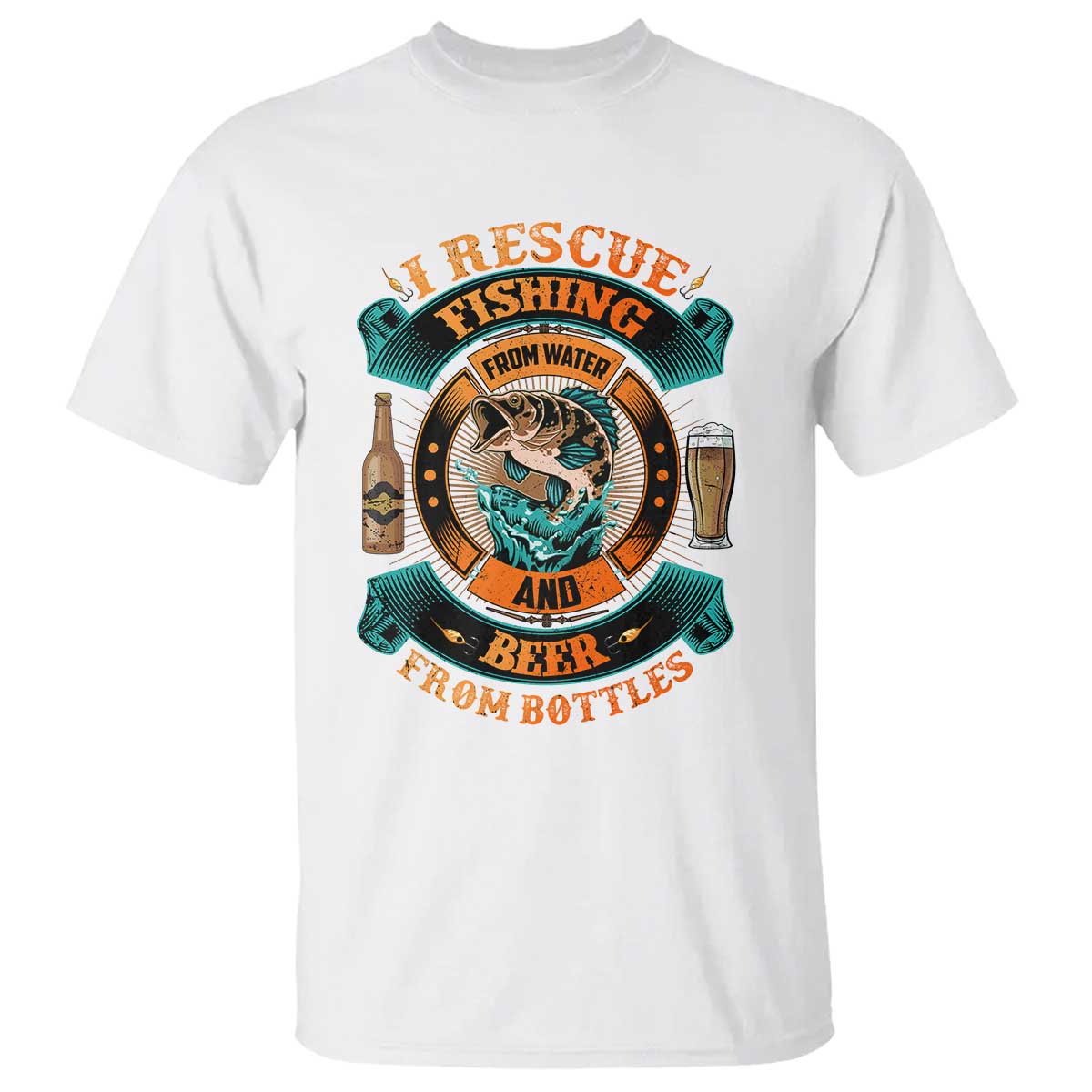 Funny Fishing Drinking T Shirt I Rescue Fish From Water And Beer From Bottles