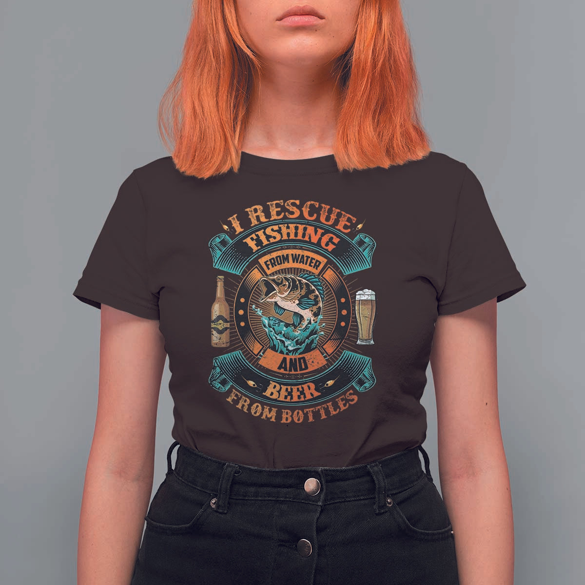 Funny Fishing Drinking T Shirt For Women I Rescue Fish From Water And Beer From Bottles