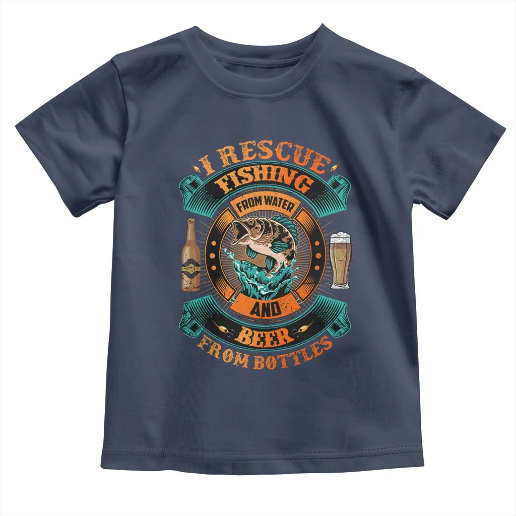 Funny Fishing Drinking Toddler T Shirt I Rescue Fish From Water And Beer From Bottles
