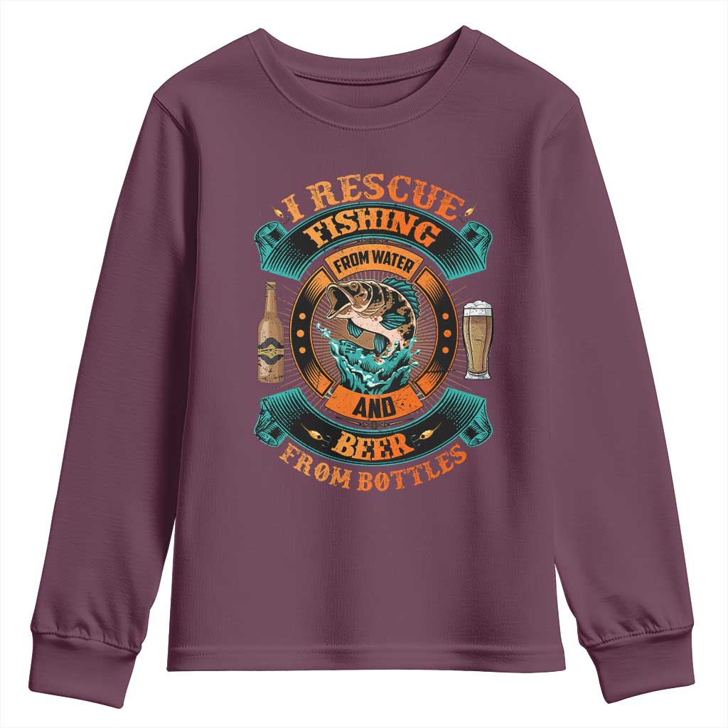 Funny Fishing Drinking Youth Sweatshirt I Rescue Fish From Water And Beer From Bottles