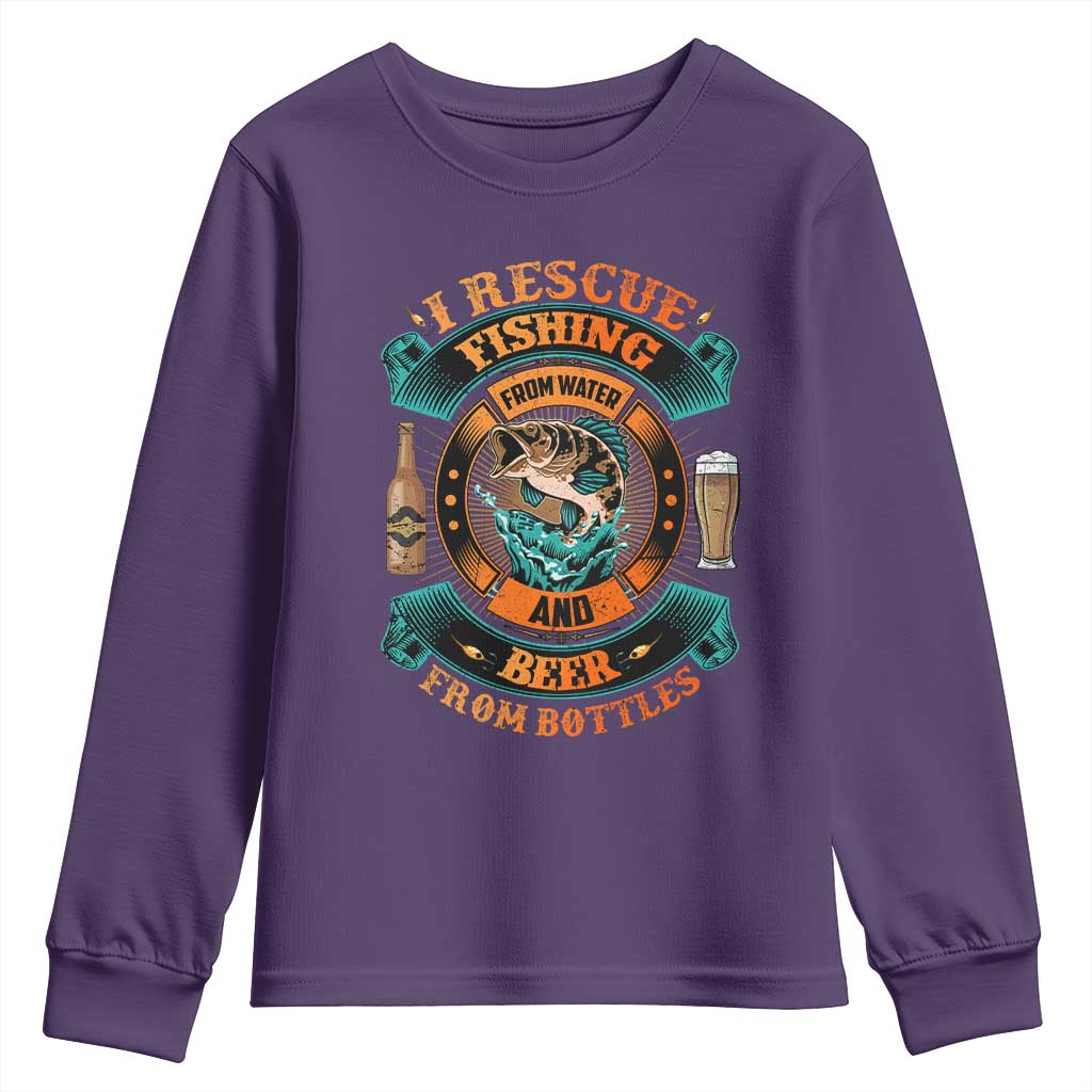 Funny Fishing Drinking Youth Sweatshirt I Rescue Fish From Water And Beer From Bottles