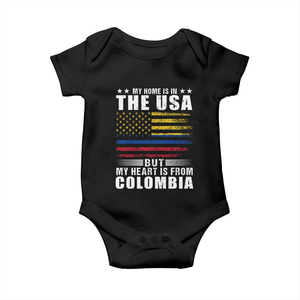 Colombian American Baby Onesie My Home Is In The USA But My Heart Is From Colombia