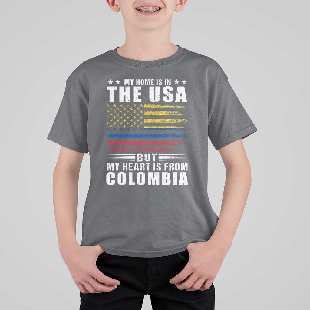 Colombian American T Shirt For Kid My Home Is In The USA But My Heart Is From Colombia