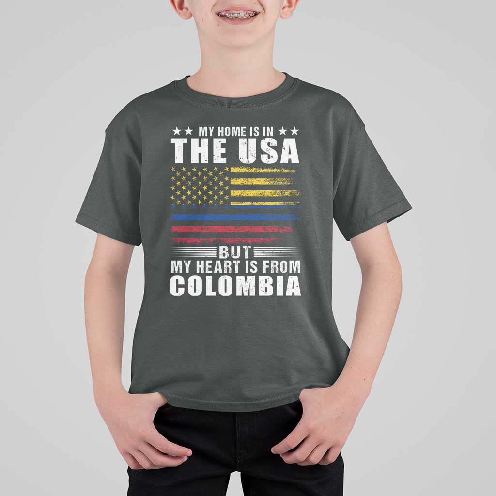 Colombian American T Shirt For Kid My Home Is In The USA But My Heart Is From Colombia