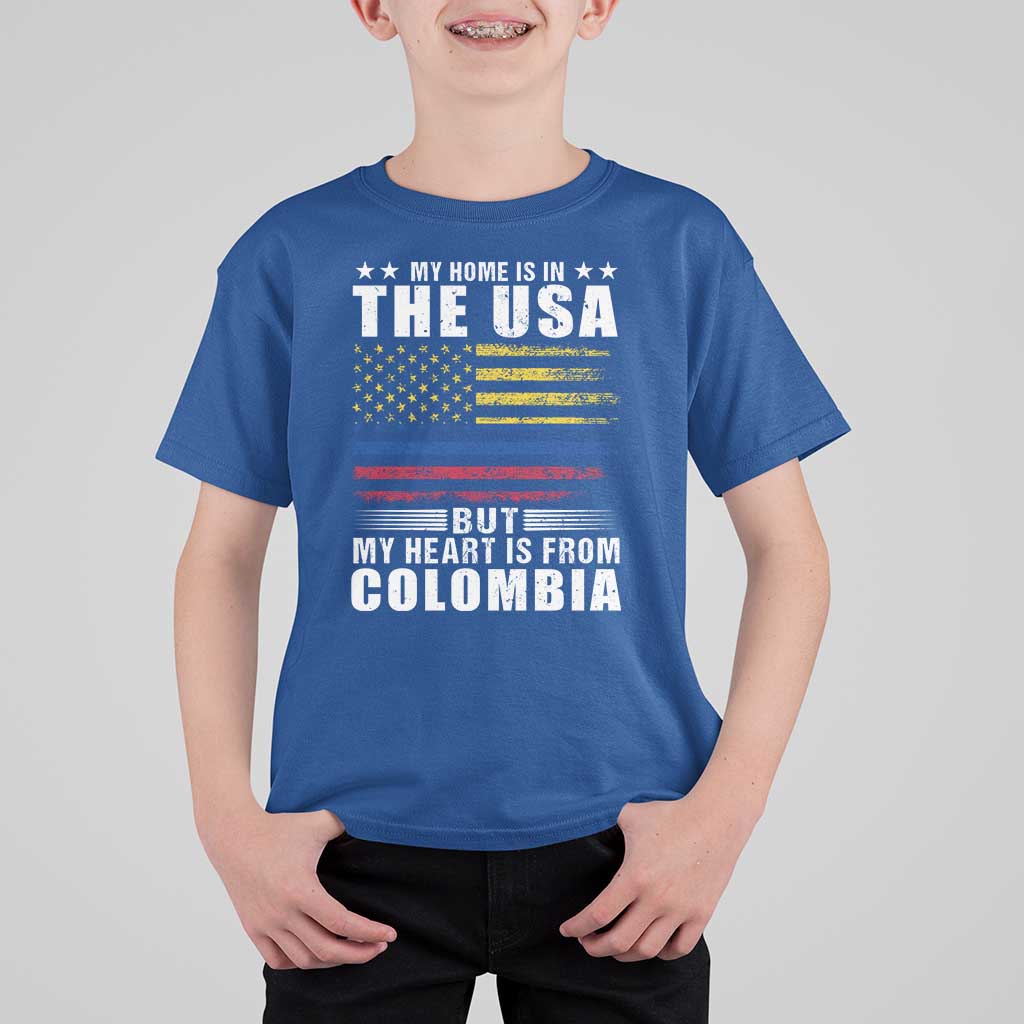 Colombian American T Shirt For Kid My Home Is In The USA But My Heart Is From Colombia