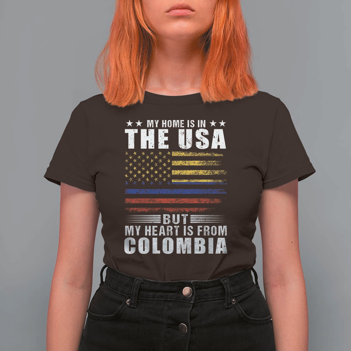 Colombian American T Shirt For Women My Home Is In The USA But My Heart Is From Colombia - Wonder Print Shop
