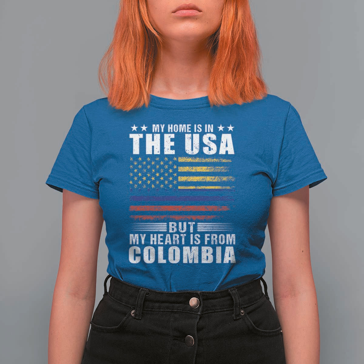 Colombian American T Shirt For Women My Home Is In The USA But My Heart Is From Colombia - Wonder Print Shop