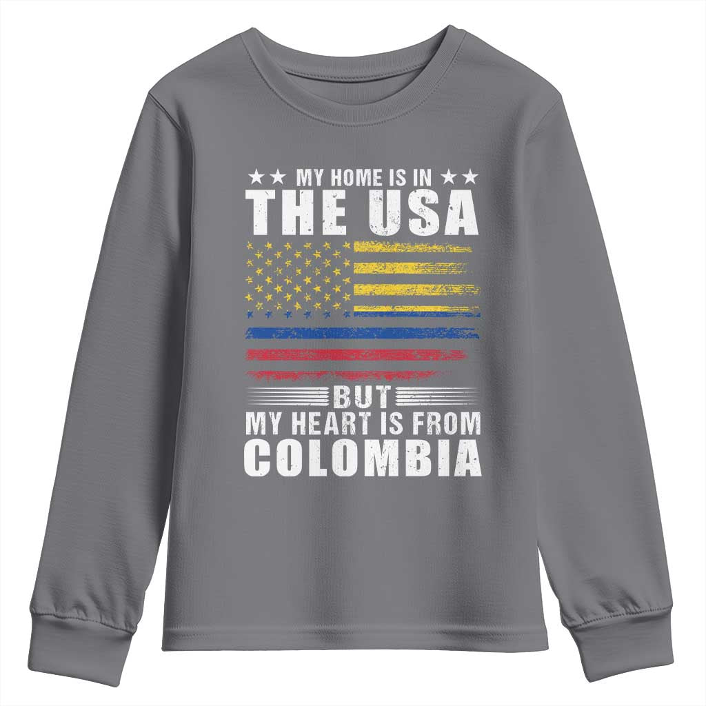 Colombian American Youth Sweatshirt My Home Is In The USA But My Heart Is From Colombia
