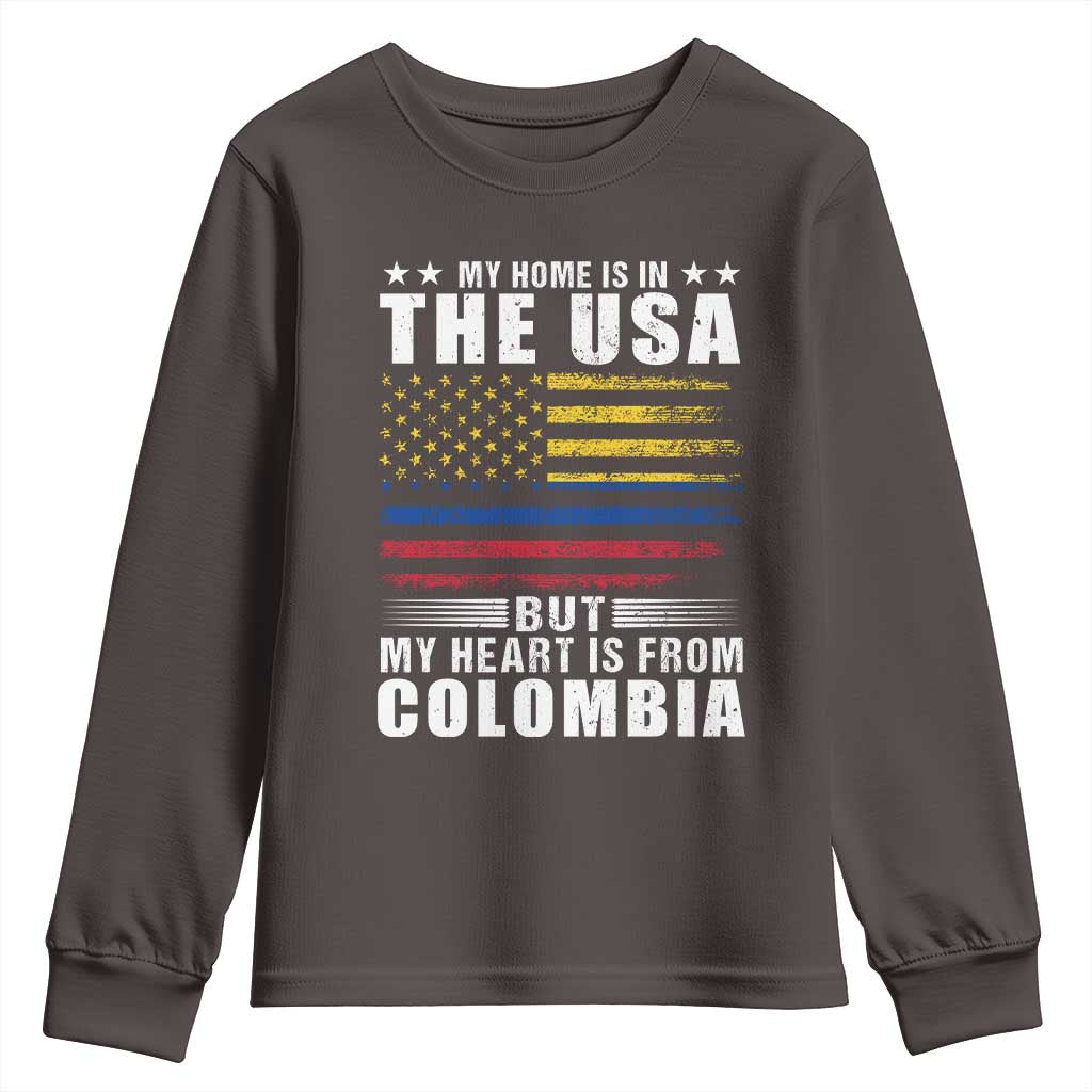 Colombian American Youth Sweatshirt My Home Is In The USA But My Heart Is From Colombia