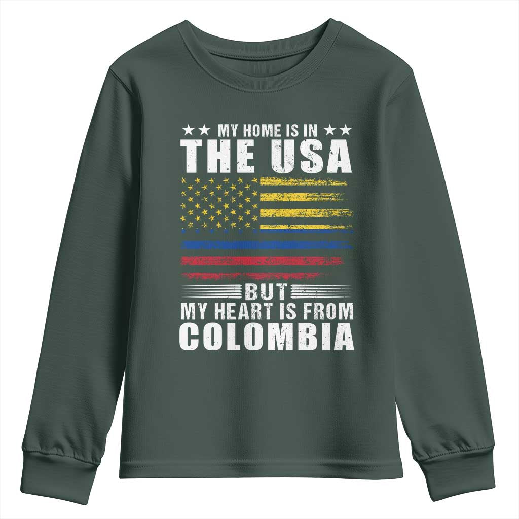 Colombian American Youth Sweatshirt My Home Is In The USA But My Heart Is From Colombia