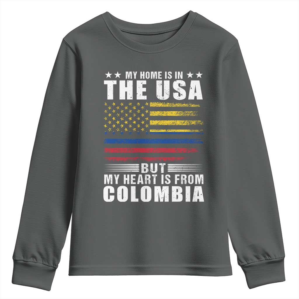 Colombian American Youth Sweatshirt My Home Is In The USA But My Heart Is From Colombia
