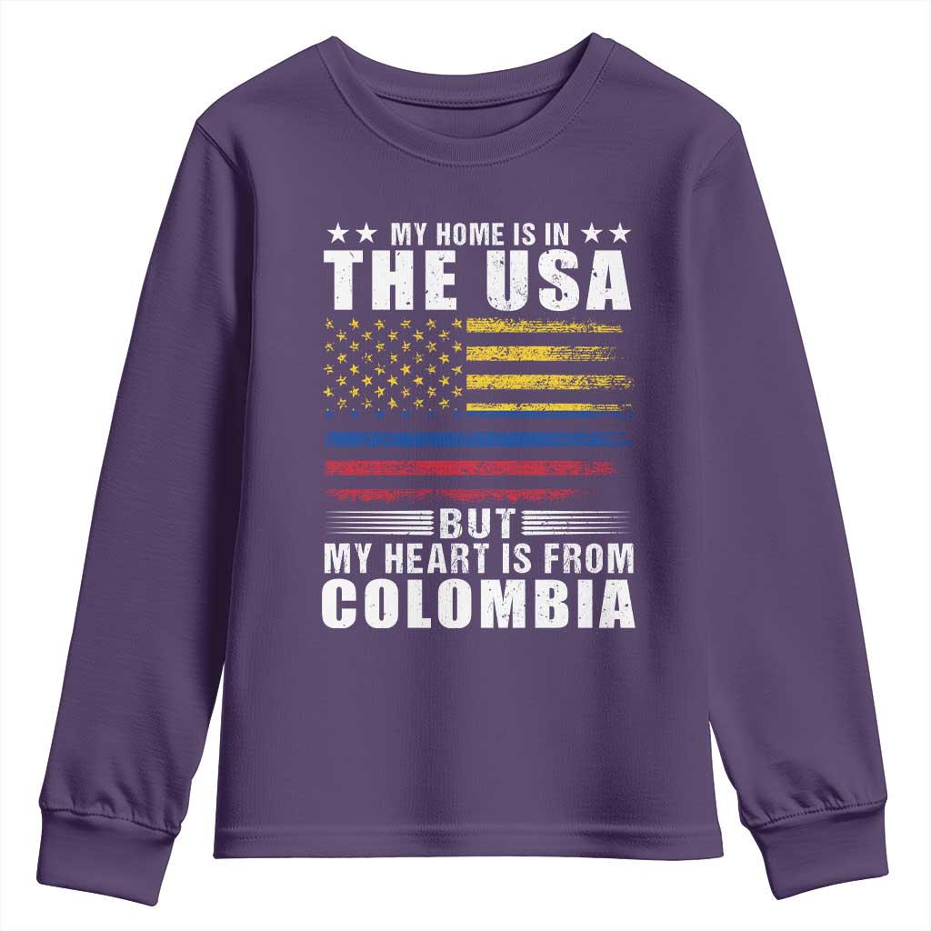 Colombian American Youth Sweatshirt My Home Is In The USA But My Heart Is From Colombia