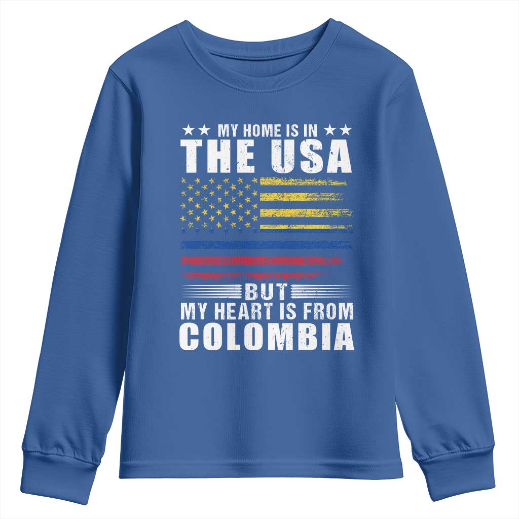 Colombian American Youth Sweatshirt My Home Is In The USA But My Heart Is From Colombia