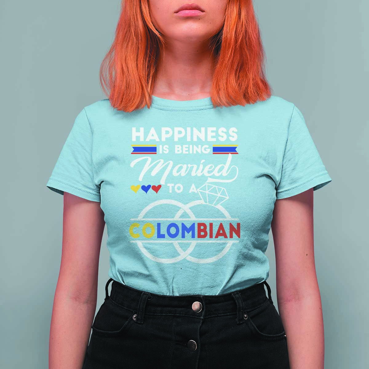 Happiness Is Being Married To A Colombian T Shirt For Women - Wonder Print Shop