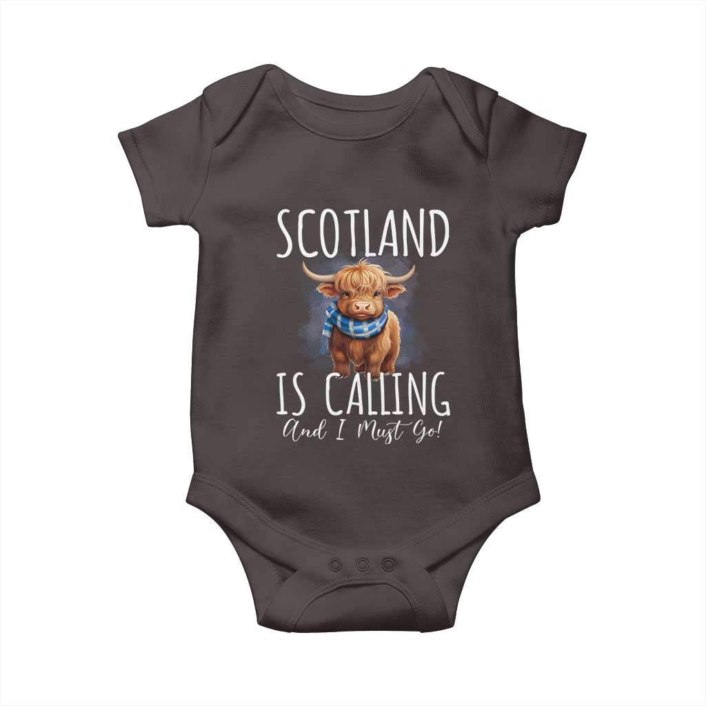 Scotland is Calling and I must Go Highland Cow Baby Onesie