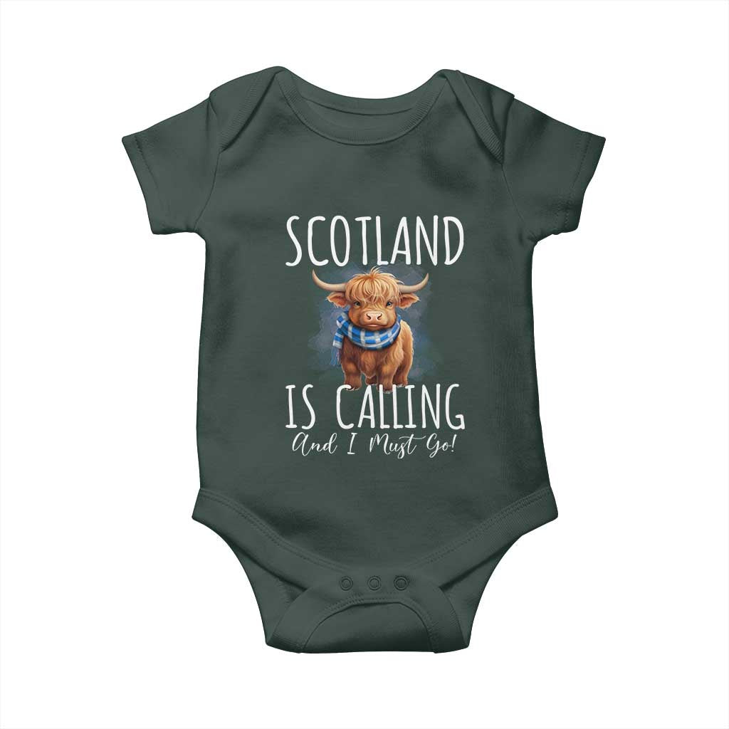 Scotland is Calling and I must Go Highland Cow Baby Onesie