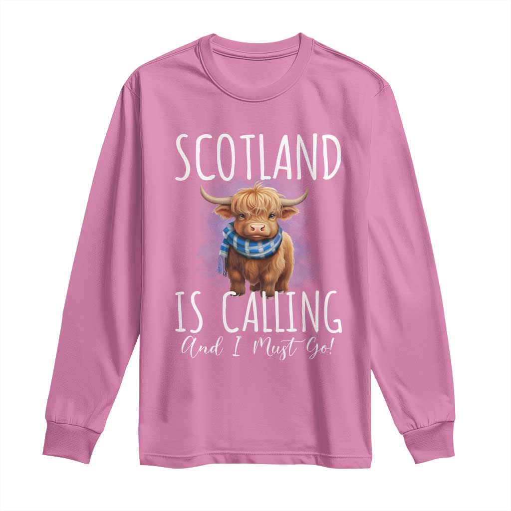 Scotland is Calling and I must Go Highland Cow Long Sleeve Shirt