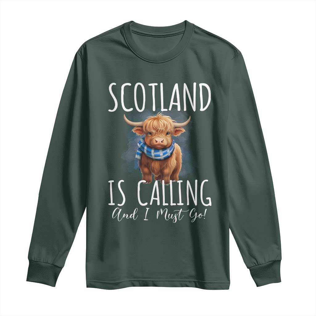 Scotland is Calling and I must Go Highland Cow Long Sleeve Shirt