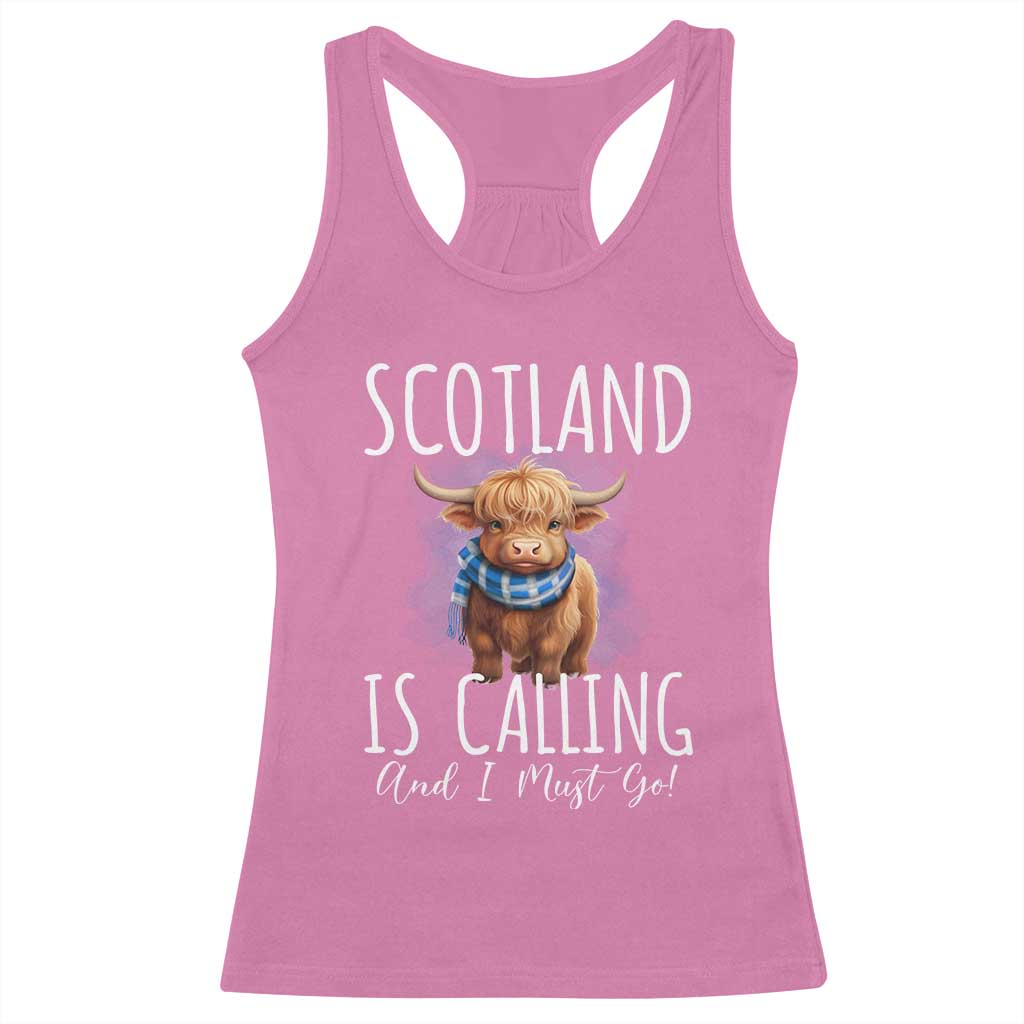 Scotland is Calling and I must Go Highland Cow Racerback Tank Top