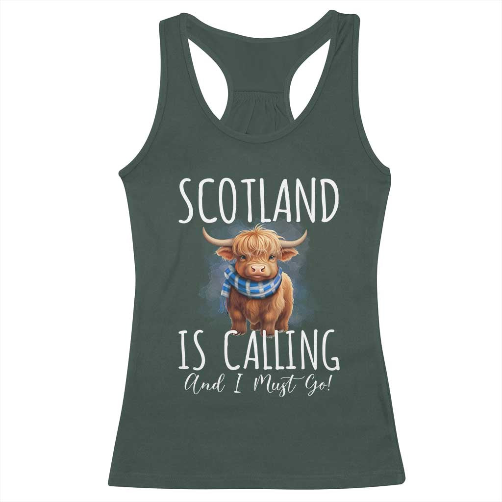 Scotland is Calling and I must Go Highland Cow Racerback Tank Top