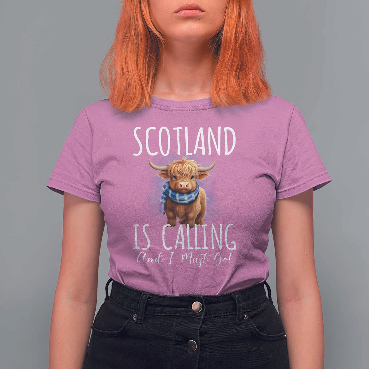 Scotland is Calling and I must Go Highland Cow T Shirt For Women - Wonder Print Shop