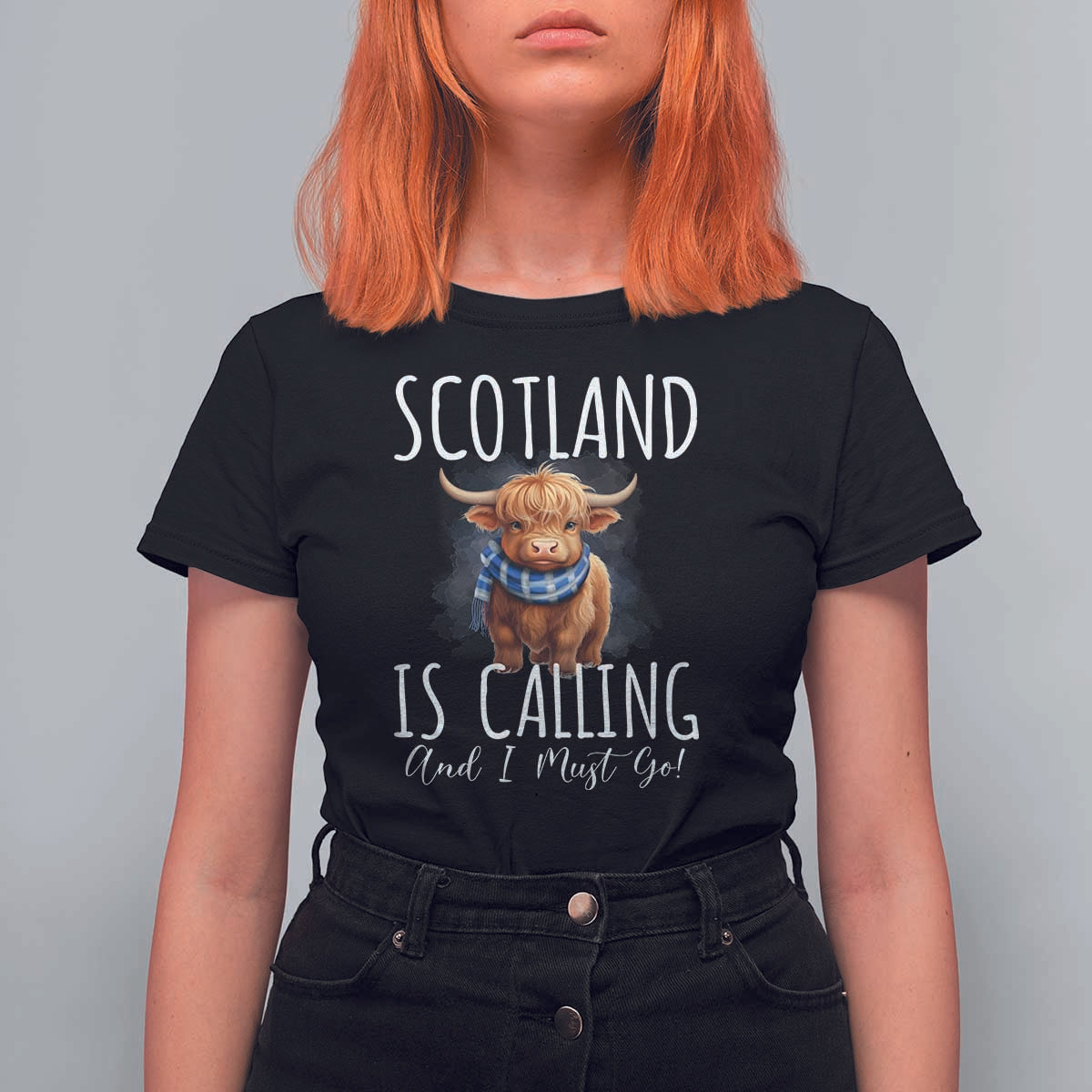 Scotland is Calling and I must Go Highland Cow T Shirt For Women - Wonder Print Shop