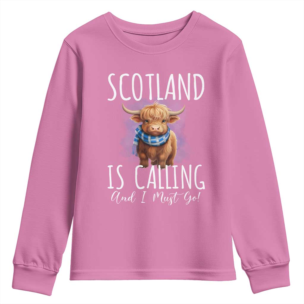 Scotland is Calling and I must Go Highland Cow Youth Sweatshirt