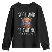 Scotland is Calling and I must Go Highland Cow Youth Sweatshirt