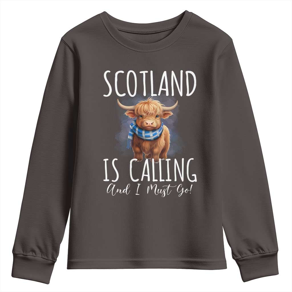 Scotland is Calling and I must Go Highland Cow Youth Sweatshirt