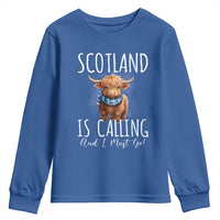 Scotland is Calling and I must Go Highland Cow Youth Sweatshirt
