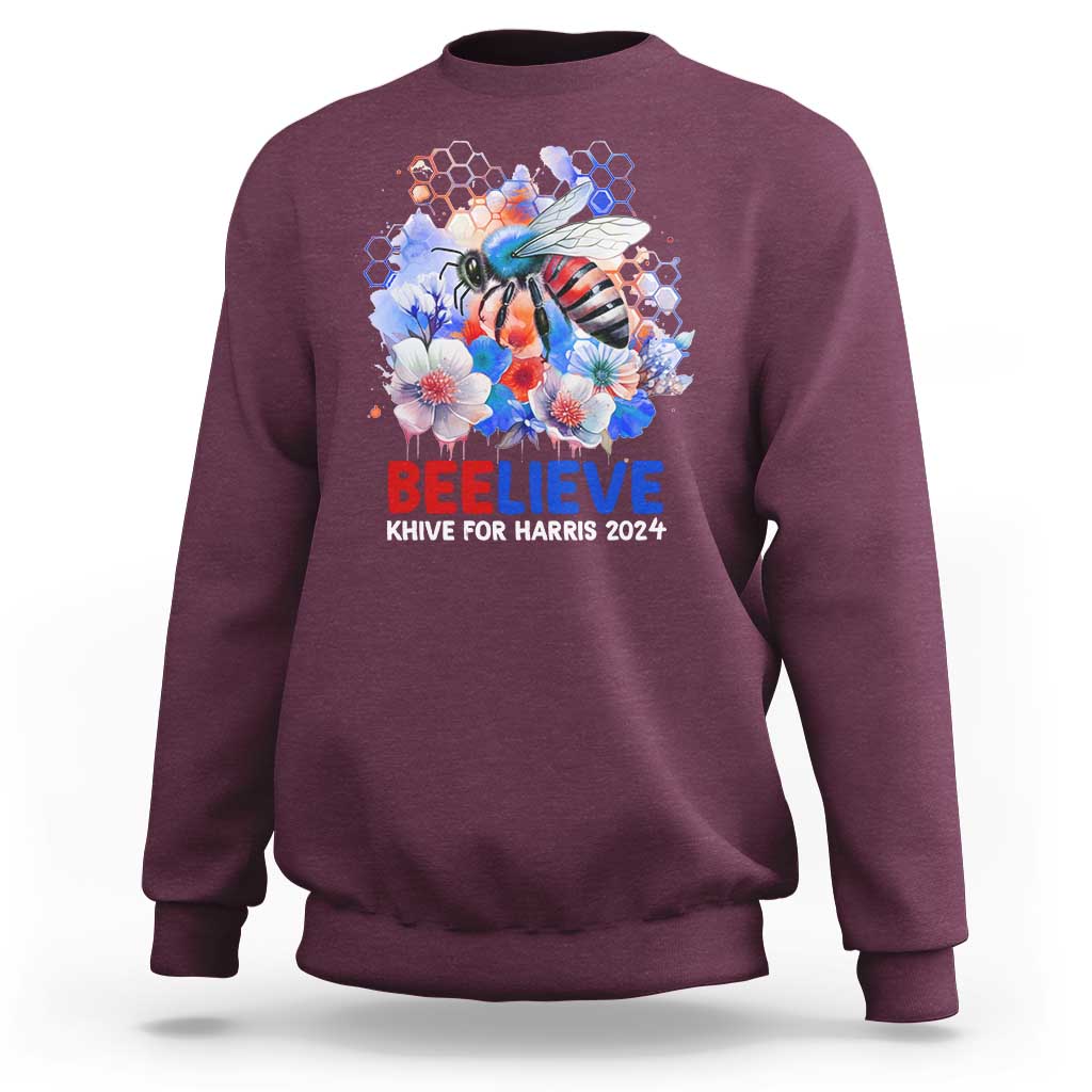 Believe Khive For Harris 2024 Sweatshirt Bee American Flag - Wonder Print Shop