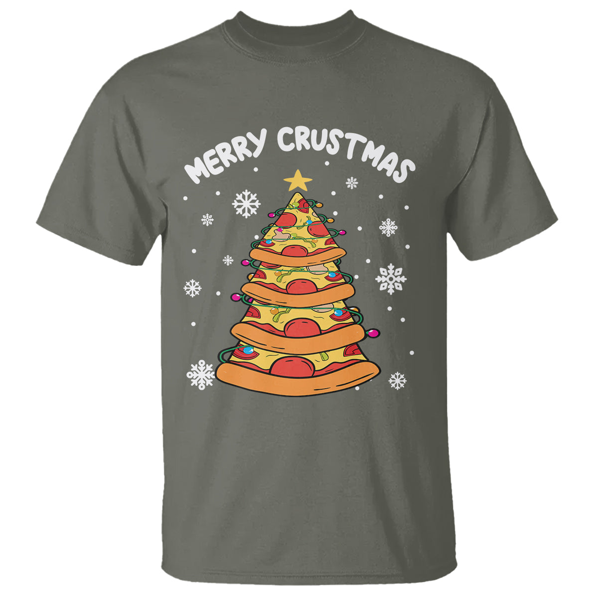 Merry Crustmas Pizza Christmas Tree Xmas T Shirt - Wonder Print Shop