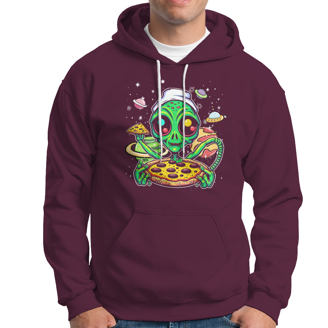 Alien Eating Pizza Outer Space With Planet UFO Hoodie - Wonder Print Shop