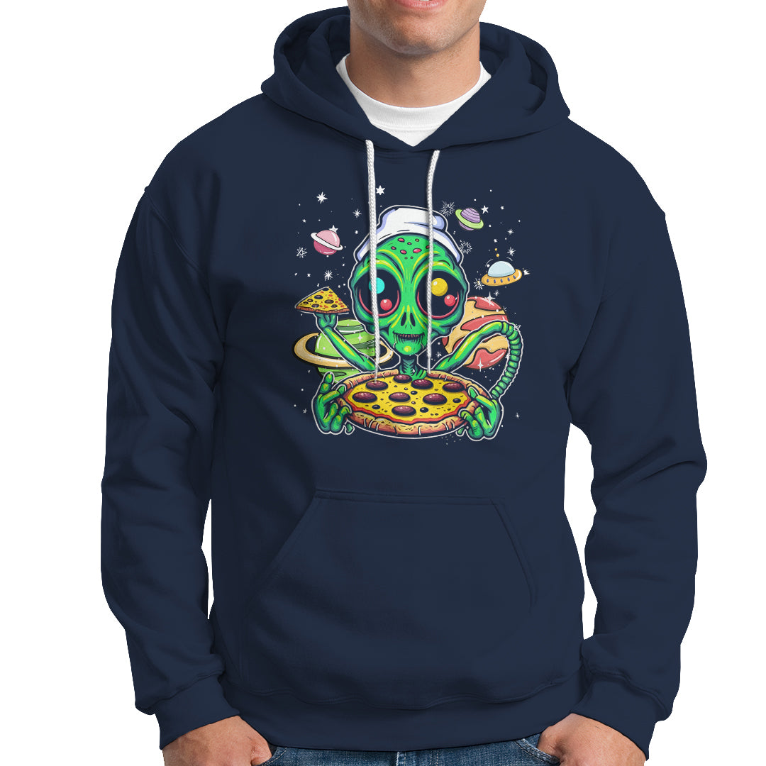 Alien Eating Pizza Outer Space With Planet UFO Hoodie - Wonder Print Shop